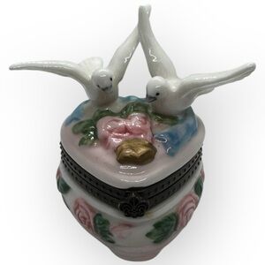 Vintage My Hinged Box Collection by Herco Love Birds Porcelain Trinket Box